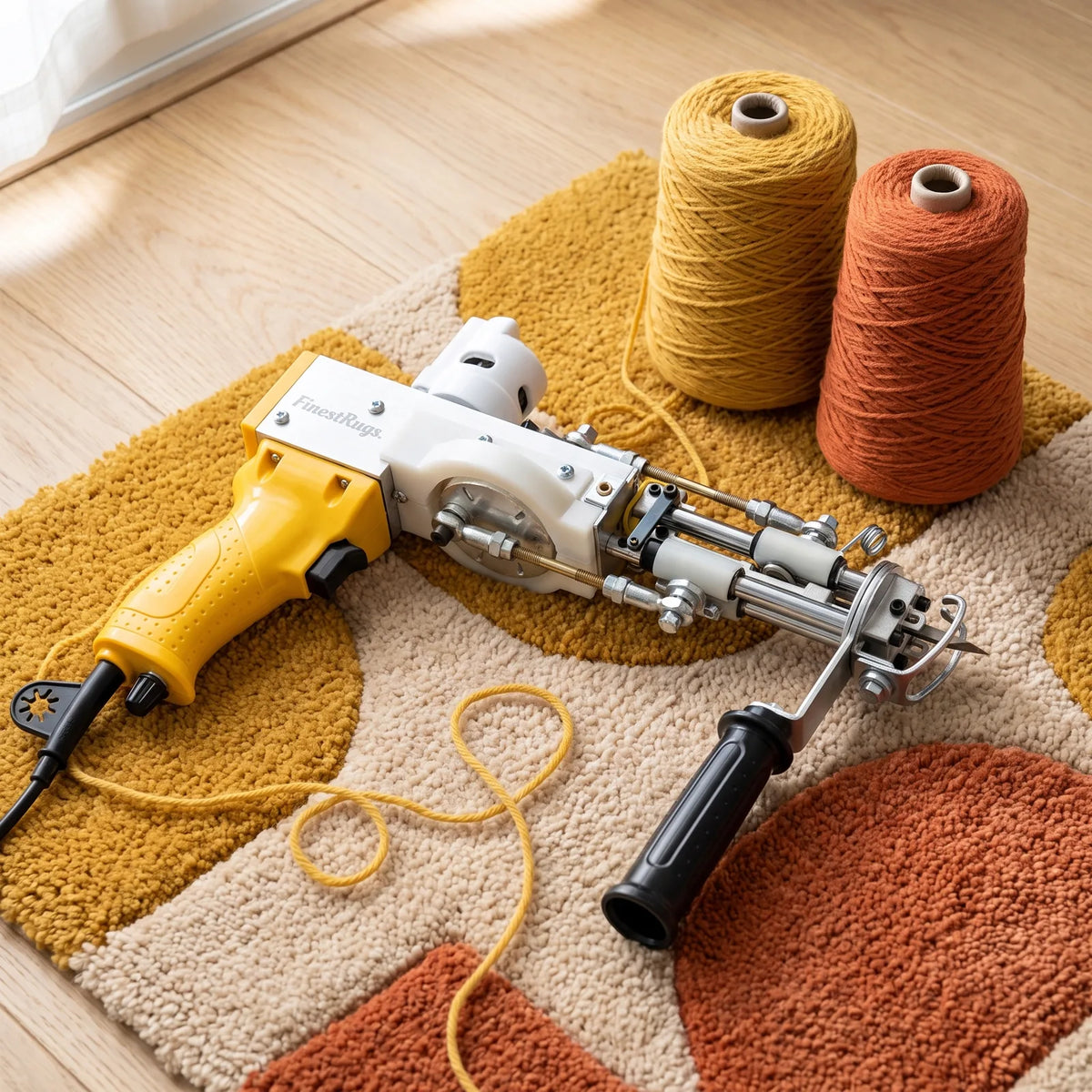 Tufting gun AK-DUO PRO op een zelfgemaakt vloerkleed